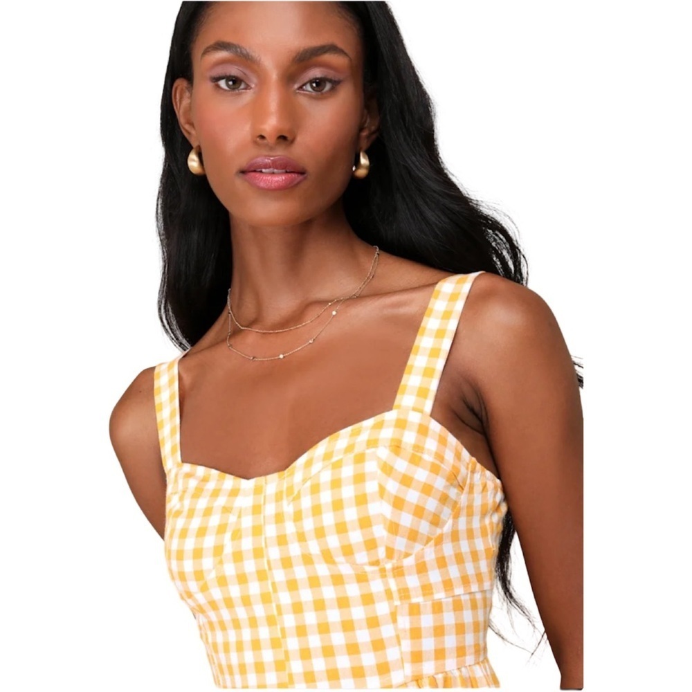 Lulu’s Precious Trend Yellow and White Gingham Bustier Romper Size Small - Picture 3 of 14